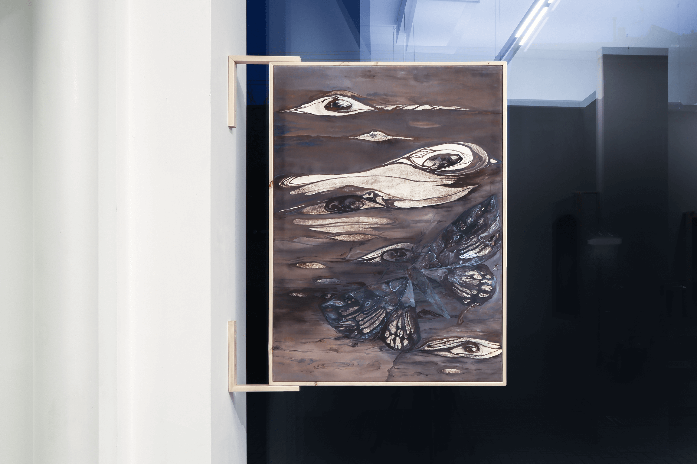 Alessandra La Marca: Immersione Areosa (Airy immersion) Blue algae originally activated to generate oxygen; a small Monotropa plant. Artwork by artist Alessandra La Marca<br>Immersione Aerosa is the title of the exhibition<br>Title: Biston Betularia<br>Art Studio Finestreria Gallery