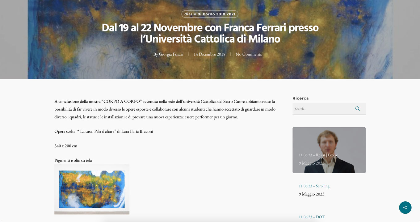 intervista a Lara Ilaria Braconi
Lara Braconi Pittura astratta: mostra personale "Muta nel vento" nella galleria Art Studio Finestreria a Milano