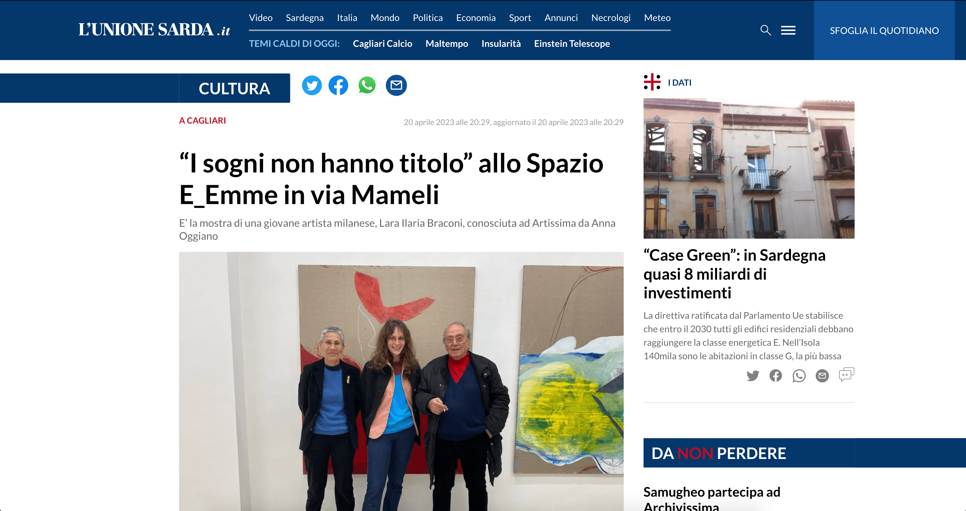 intervista a Lara Ilaria Braconi
Lara Braconi Pittura astratta: mostra personale "Muta nel vento" nella galleria Art Studio Finestreria a Milano