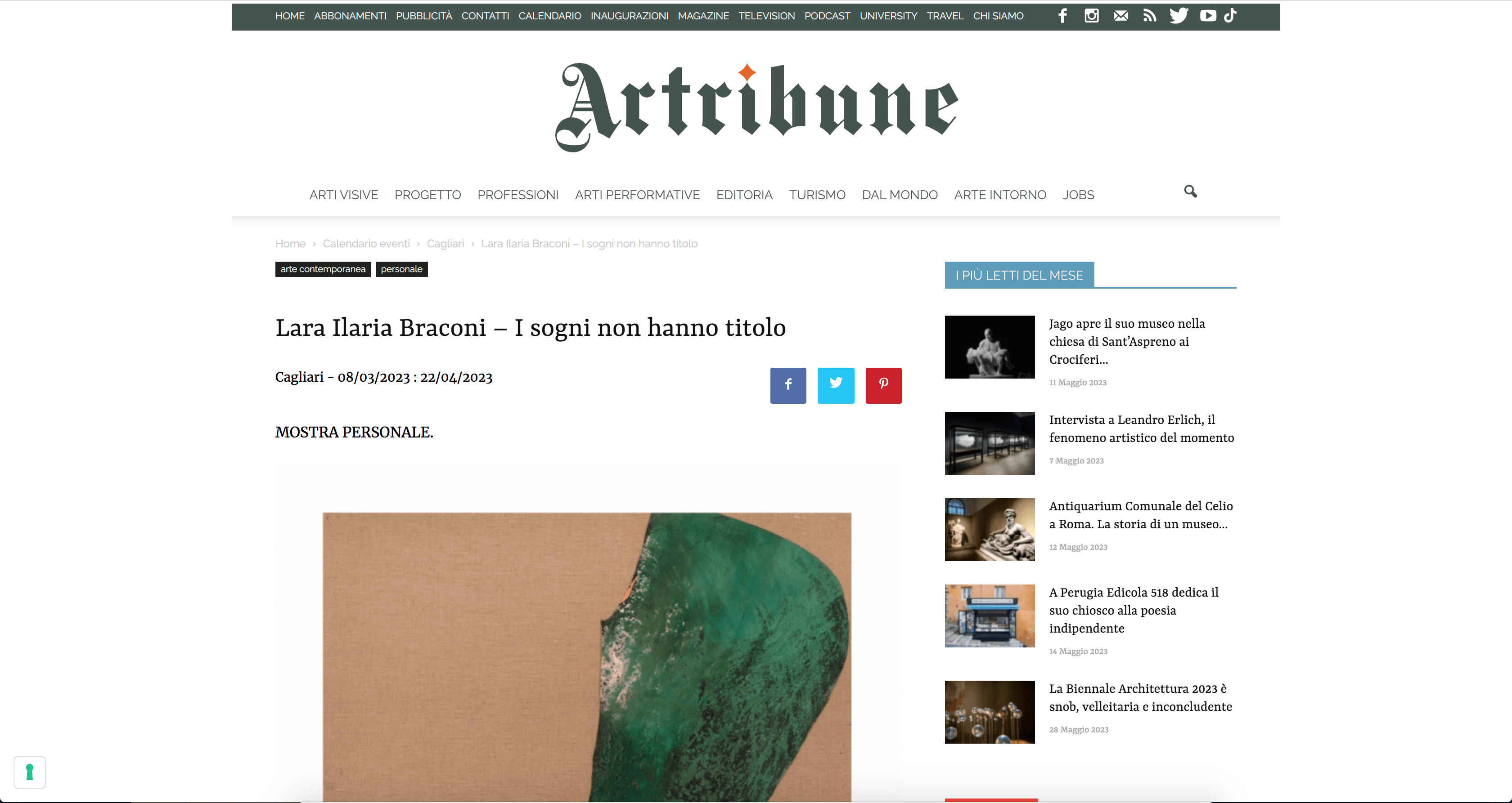 Intervista a Lara Ilaria Braconi
Lara Braconi Pittura astratta: mostra personale "Muta nel vento" nella galleria Art Studio Finestreria a Milano